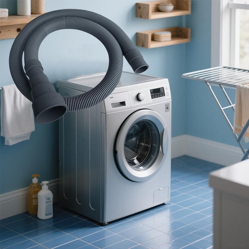 MengMain خرطوم تصريف غسالة، مجموعة تمديد خرطوم تصريف مرنة عالمية لغسالات LG/GE/Samsung، غسالة صحون، مع 1 محول تمديد، 4 مشابك، 1 حامل على شكل U (13 قدم) - Image 5